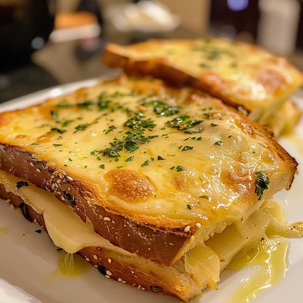Foto detalhada de um Misto Quente, destacando a textura dourada do pão e os recheios.