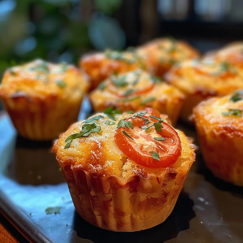 Close de Muffin recheado, destacando queijo derretido e ervas frescas.