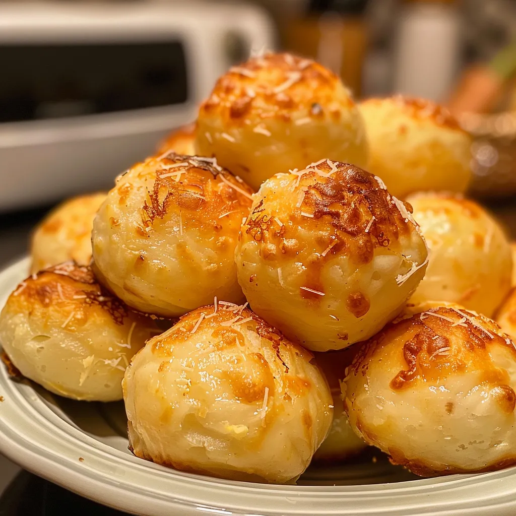 Imagem lateral de Pão de Queijo de Frigideira, destacando a textura e o recheio cremoso.