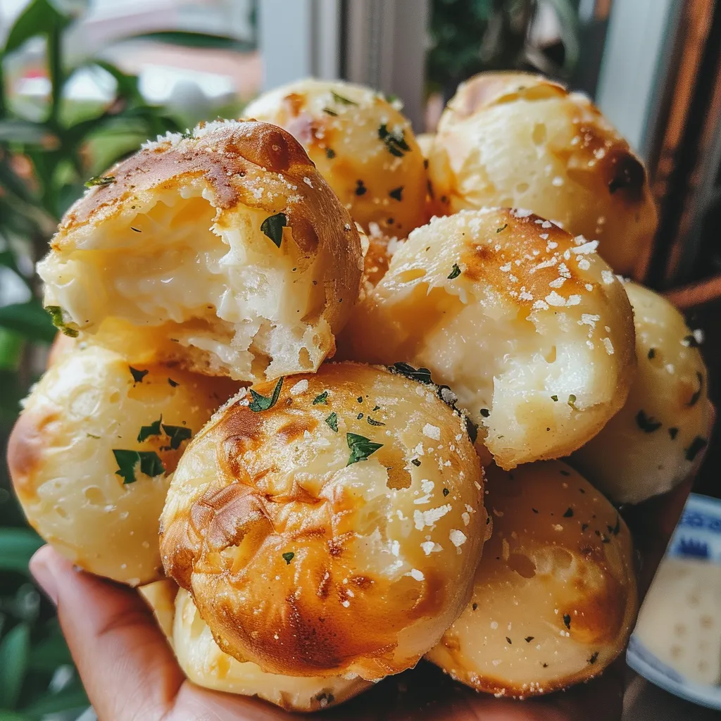 Delicioso Pão de Queijo na frigideira, mostrando a crosta exterior e o interior macio.