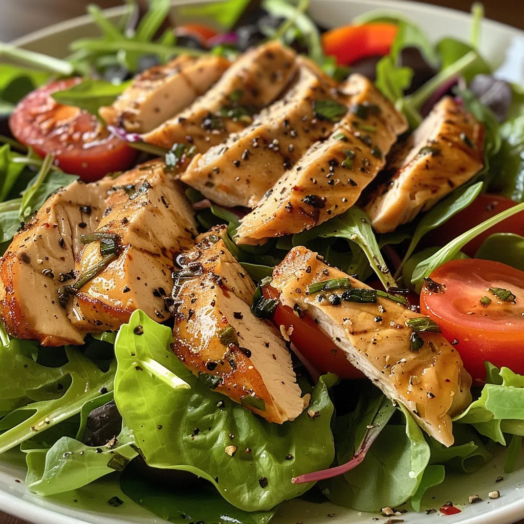 Salada de frango grelhado com alface e molho ranch em uma apresentação atraente.