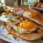 Sanduíche com recheio de ovo cozido, maionese e especiarias.