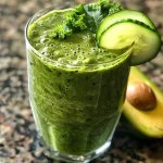 Copo de smoothie verde Keto feito com vegetais e leite de amêndoas.