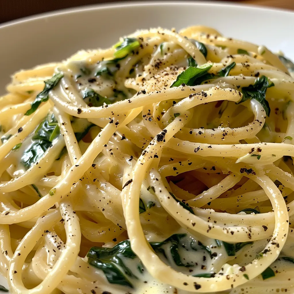 Tasty spaghetti dish featuring a vibrant spinach and cream cheese sauce.