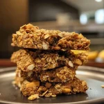 Close-up side view of healthy breakfast cookies with chocolate chips and oats.
