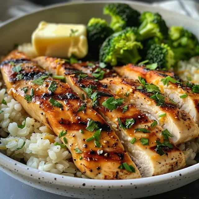 Bowl de Frango Grelhado e Br colis com Molho Cremoso de Alho: Uma Receita que Vai Iluminar Seu Dia Prato com peito de frango grelhado e brócolis, coberto com molho cremoso de alho.