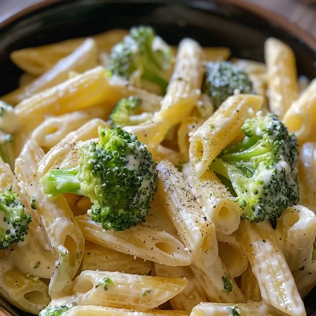 Side view of delicious Broccoli Cheese Pasta, showcasing pasta, cheese, and broccoli.
