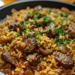 Detailed view of arroz carreteiro simples, highlighting its vibrant colors and textures.