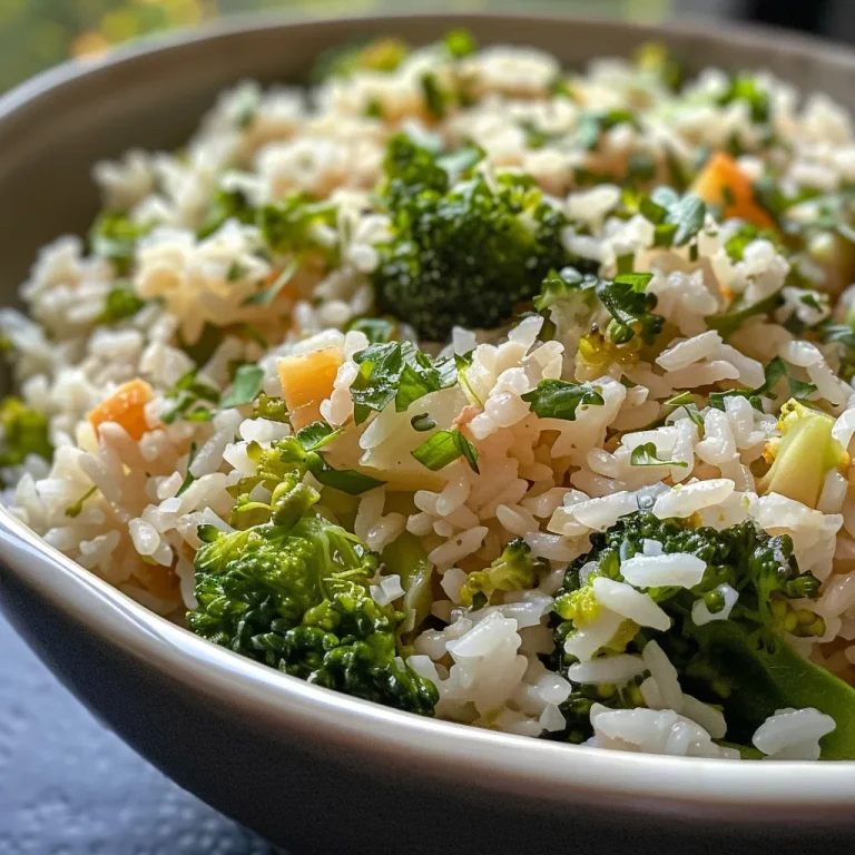 Juicy serving of Arroz com brócolis e cenoura, showcasing the texture of the rice and the bright colors of the veggies.