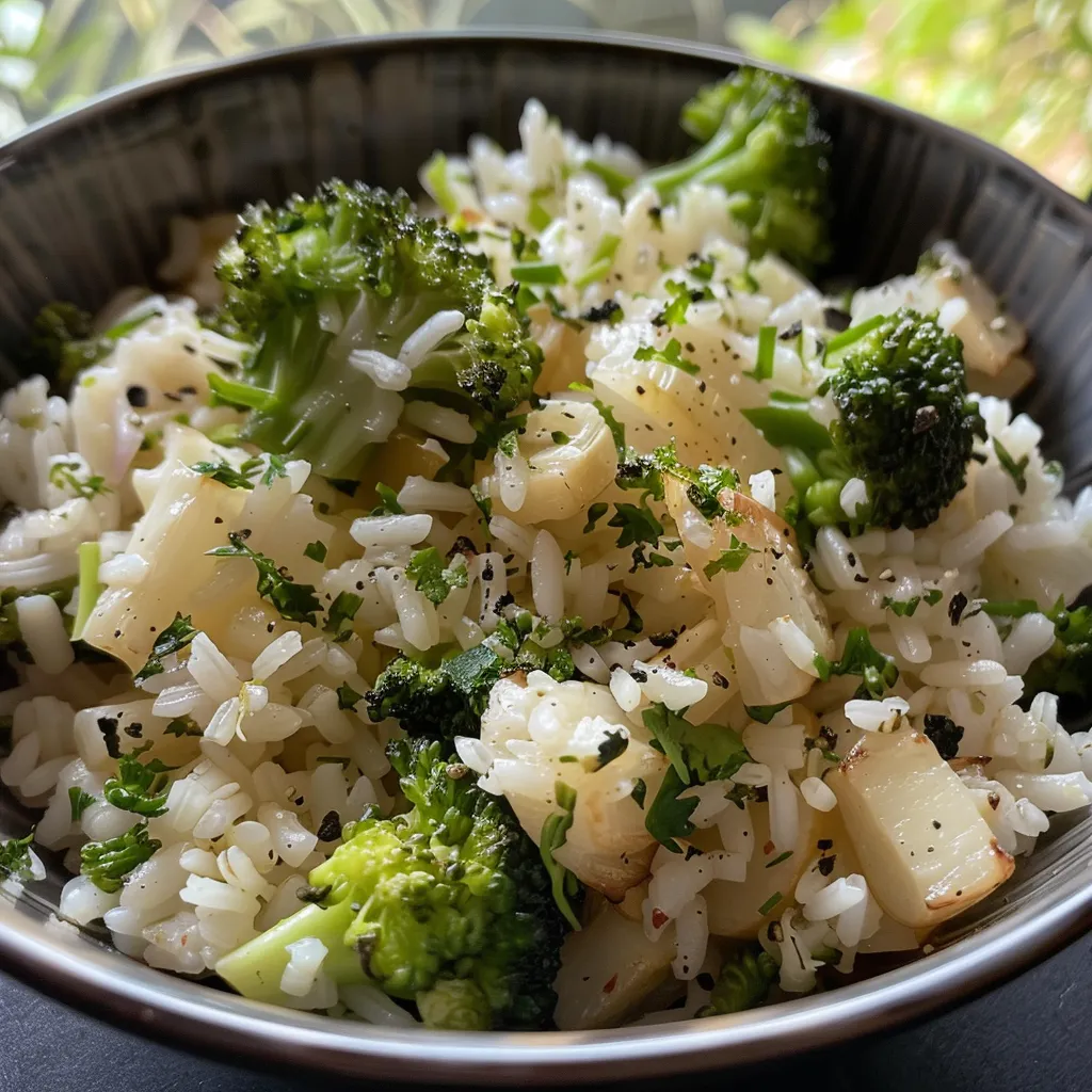 Delicious plate of Arroz com brócolis e cenoura, emphasizing the arrangement of the rice and mixed vegetables.
