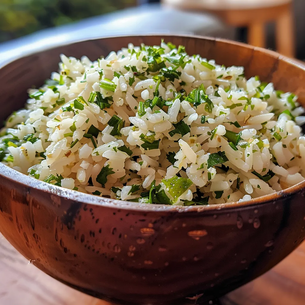 Side view of delicious arroz com milho garnished with parsley.