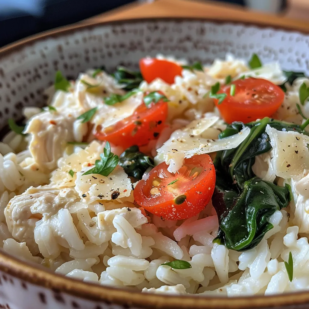 Imagem lateral de uma panela com arroz cremoso de espinafre, realçando a mistura de cores.