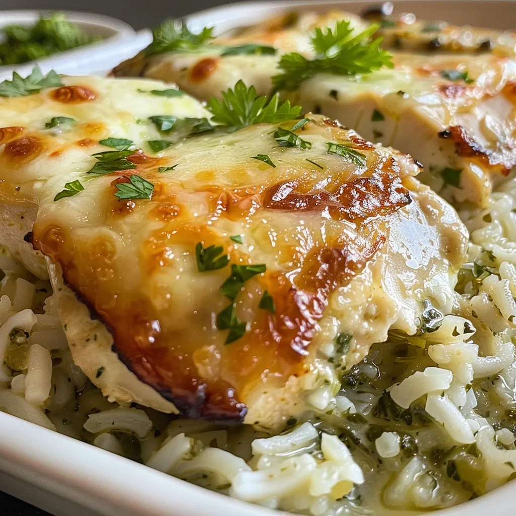 Delicious arroz de forno with frango cremoso, viewed from the side, highlighting textures.