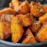 Batatas rústicas crocantes e douradas com ervas frescas na Air Fryer.