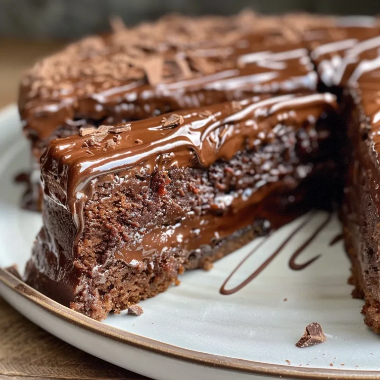 Bolo de cenoura com cobertura de chocolate, apresentado em uma fatia generosa.