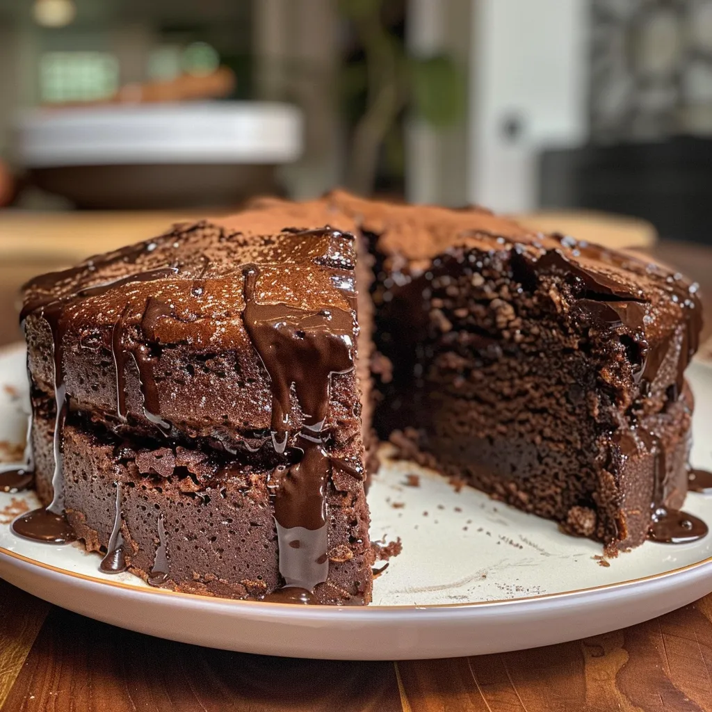 Close-up de um pedaço de Bolo de cenoura com chocolate, mostrando a textura macia.