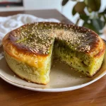 Close-up of a fluffy Bolo de Milho Verde, showcasing its moist texture and golden color.