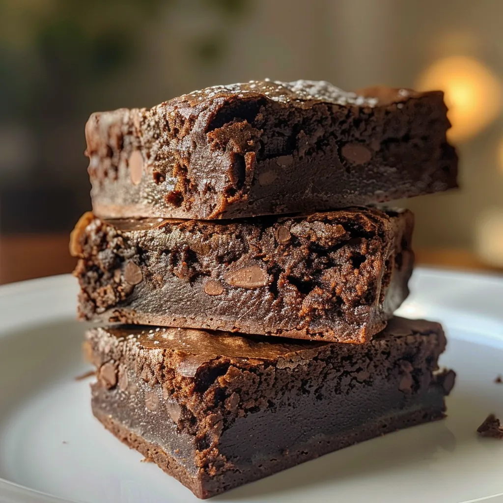 Brownie de Abacate e Cacau com pedaços de castanhas, visto de lado.