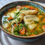 Detalhe rico de Caldo de Peixe em uma apresentação colorida.