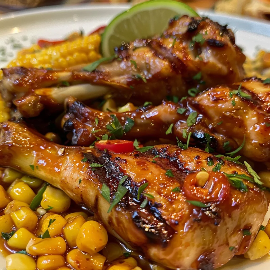 Close-up de uma tigela com frango apimentado e vegetais grelhados.