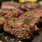 Detailed photo showing a portion of carne assada de forno on a plate.
