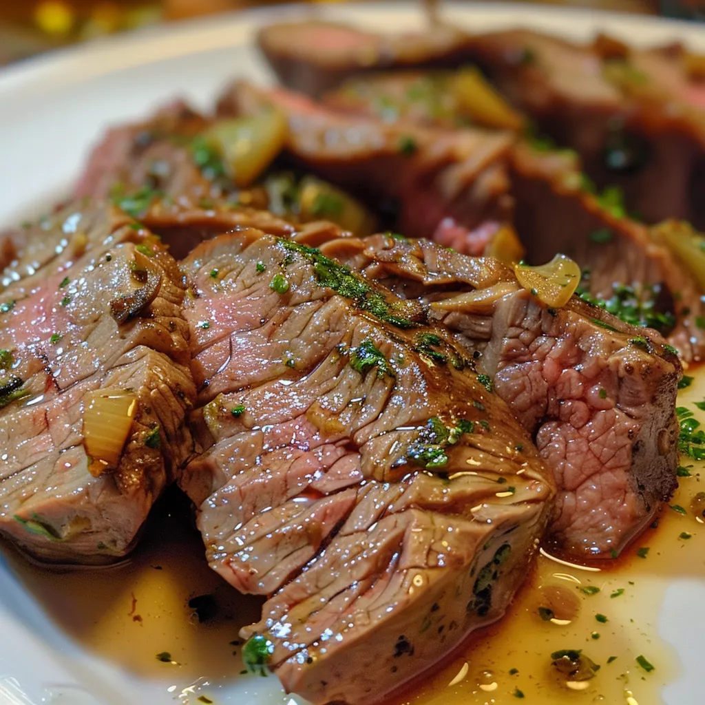 Juicy, well-cooked meat with a rich brown color and spices.