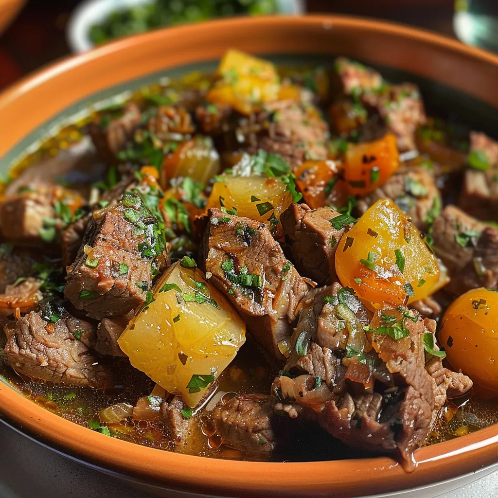 Vibrant image showcasing carne na pressão alongside colorful vegetables.