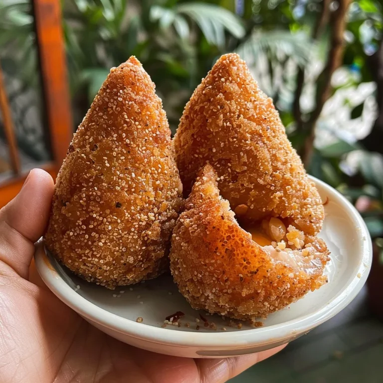 Detailed shot of Coxinha Integral Assada, emphasizing its appetizing filling.