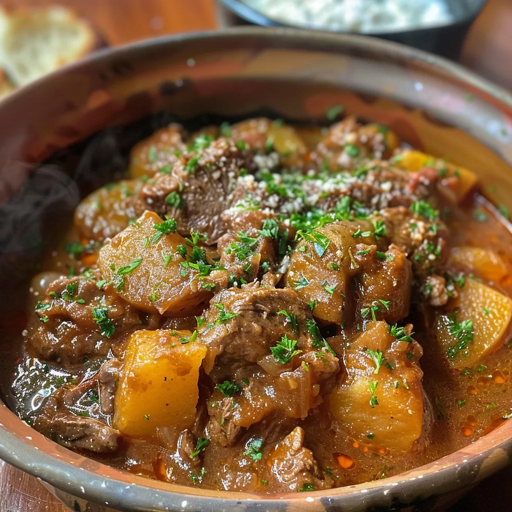 Side view of juicy Escondidinho de carne moída topped with cheese.