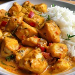 Close-up of Frango ao curry com leite de coco light in a bowl, showcasing the colorful ingredients.