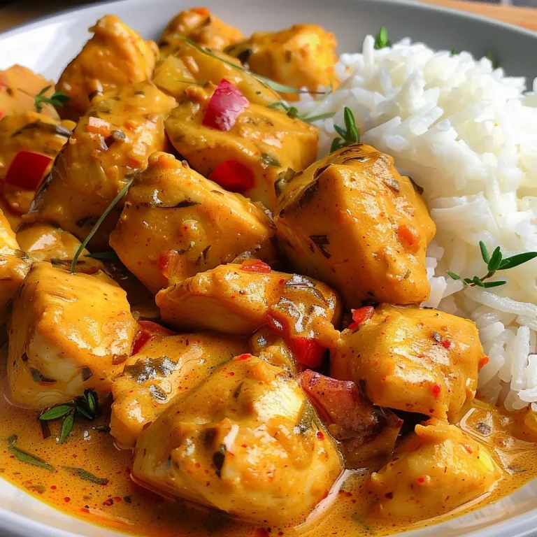 Close-up of Frango ao curry com leite de coco light in a bowl, showcasing the colorful ingredients.
