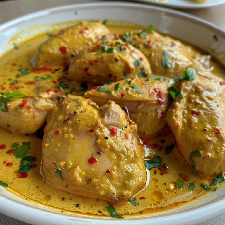 Descubra o Sabor Ex tico do Frango ao Molho Curry Prato de Frango ao Molho Curry, mostrando pedaços de frango suculentos em molho verde.