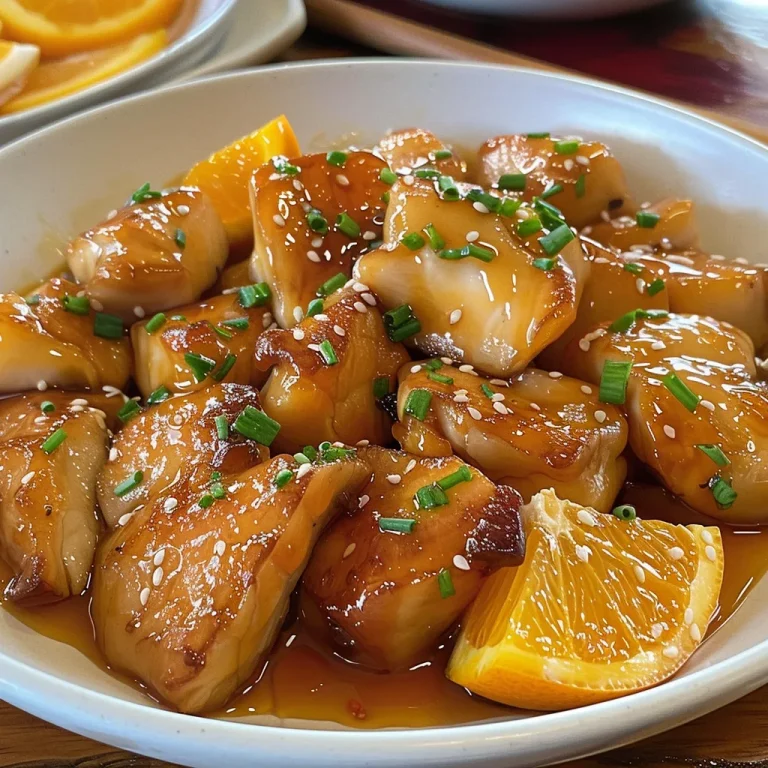 Close-up of juicy Frango ao molho de laranja chinês, showcasing vibrant colors and texture.