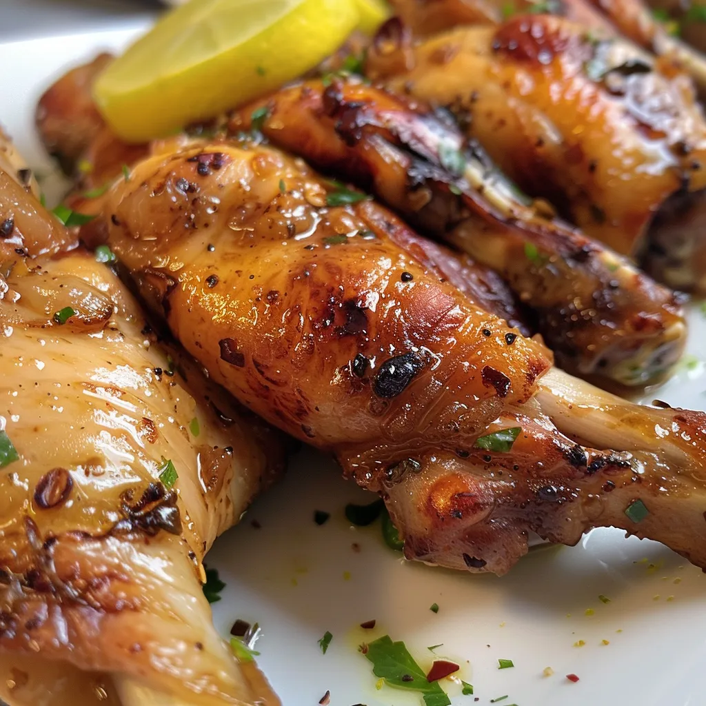 Close up de um frango assado perfumado com limão e ervas frescas.