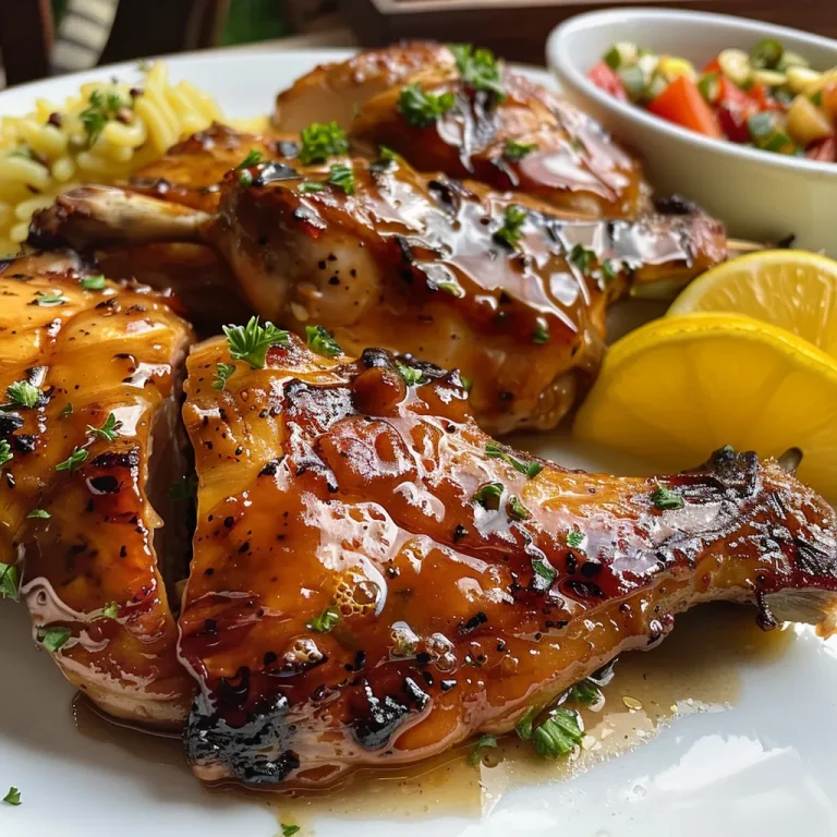 Close-up de frango suculento coberto com molho barbecue.