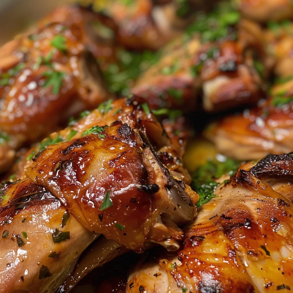 Frango grelhado com molho barbecue em uma apresentação apetitosa.