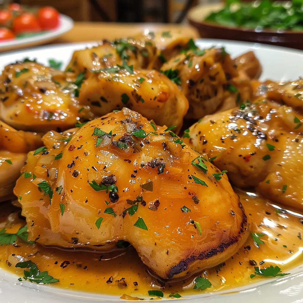 Side view of creamy baked chicken dish topped with mozzarella and tomatoes.