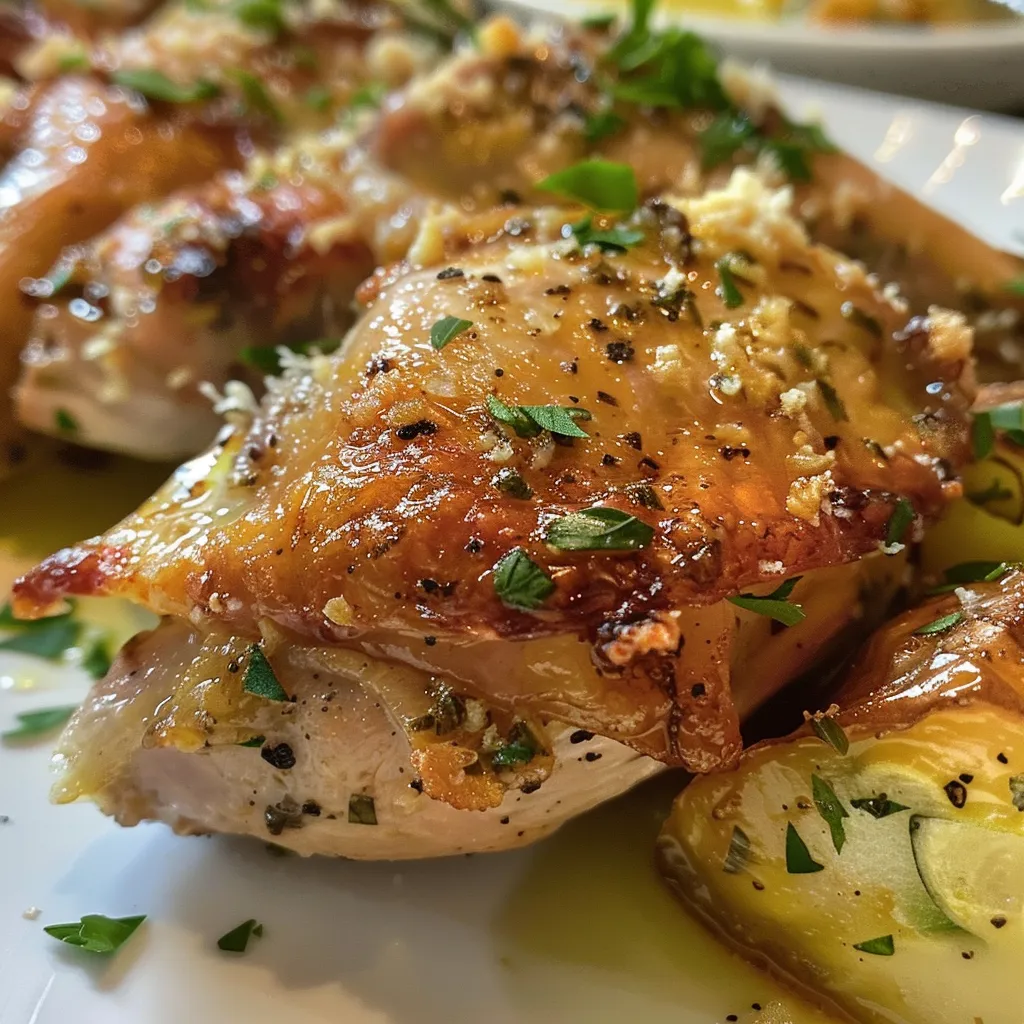 Side view of juicy Frango Crocante de Forno with a crunchy topping.