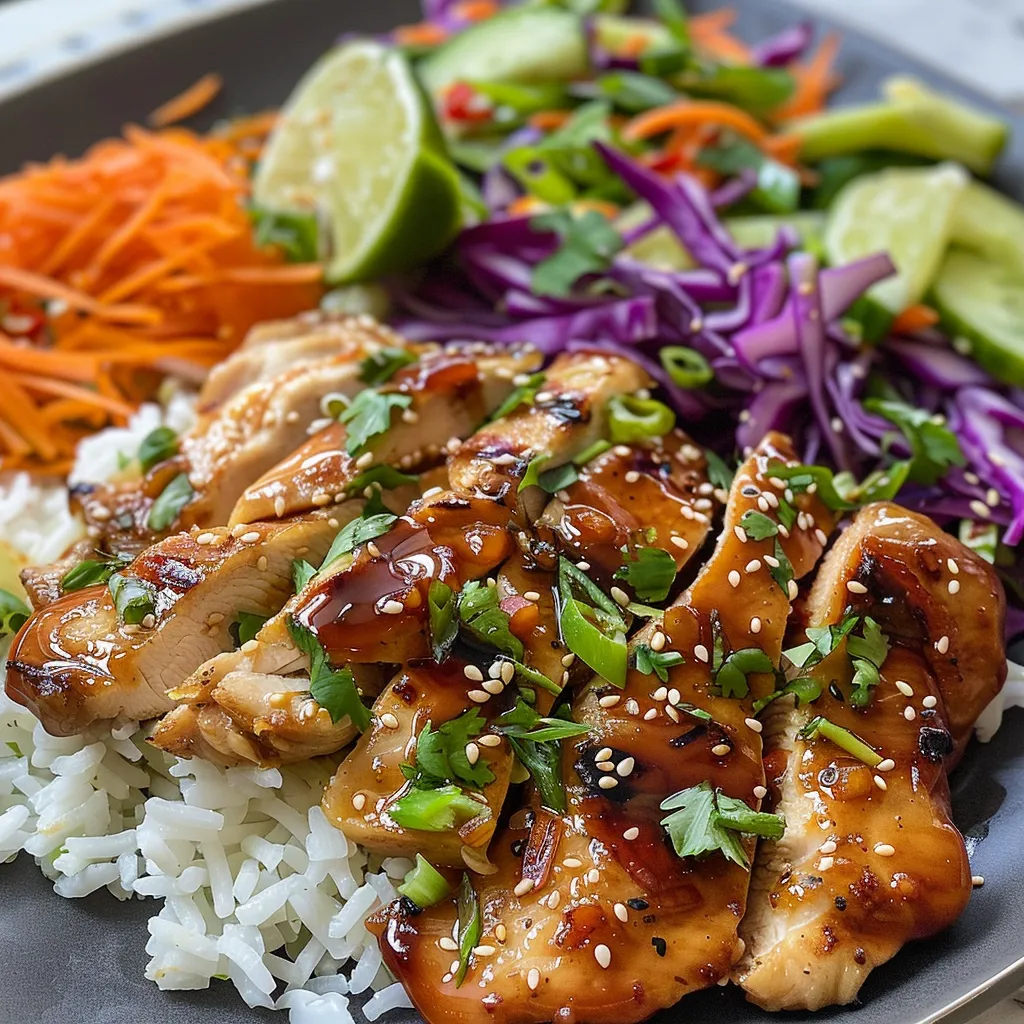 Prato de frango ao molho chili com vegetais frescos.