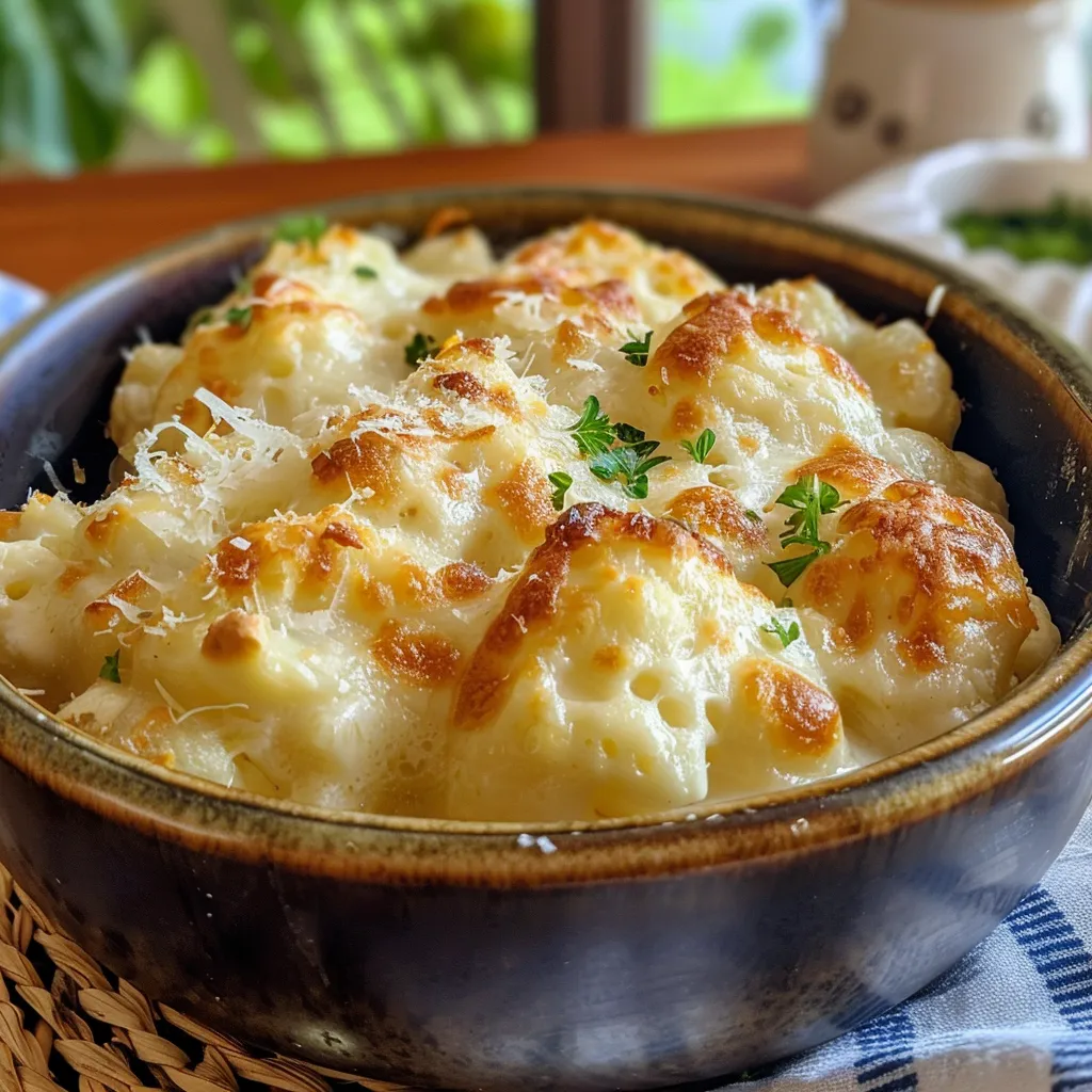 A luscious portion of pasta bathed in a four-cheese sauce, showcasing gooey textures.