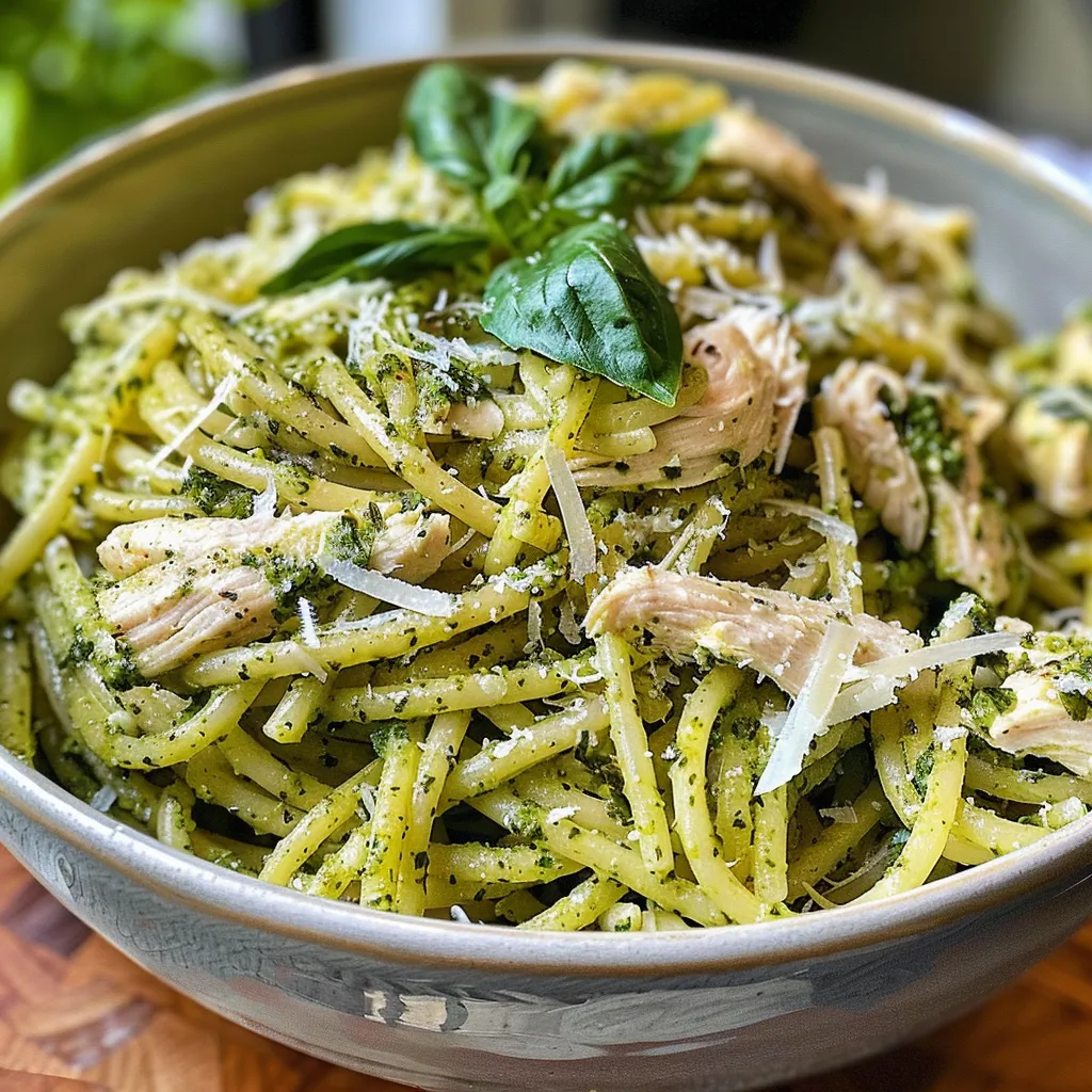 Side angle photo of a bowl filled with gluten-free pasta, creamy sauce, and fresh basil leaves.