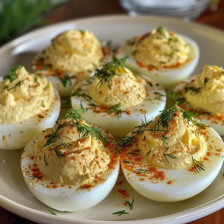 Ovos Deviled com Alho: Simplicidade e Sabor em Cada Garfada Close-up of deviled eggs with garlic, showcasing creamy filling.
