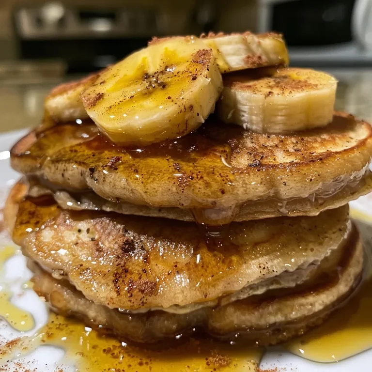 Fatias de panquecas de banana e aveia empilhadas, com um fundo suave e desfocado.