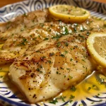 Detailed shot of Peixe ao Molho de Limão Siciliano showcasing the creamy sauce and fish fillets.