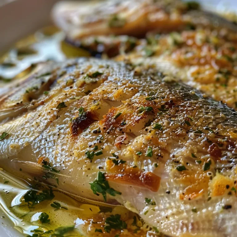 Detailed shot of a beautifully cooked fish fillet with a drizzle of olive oil.