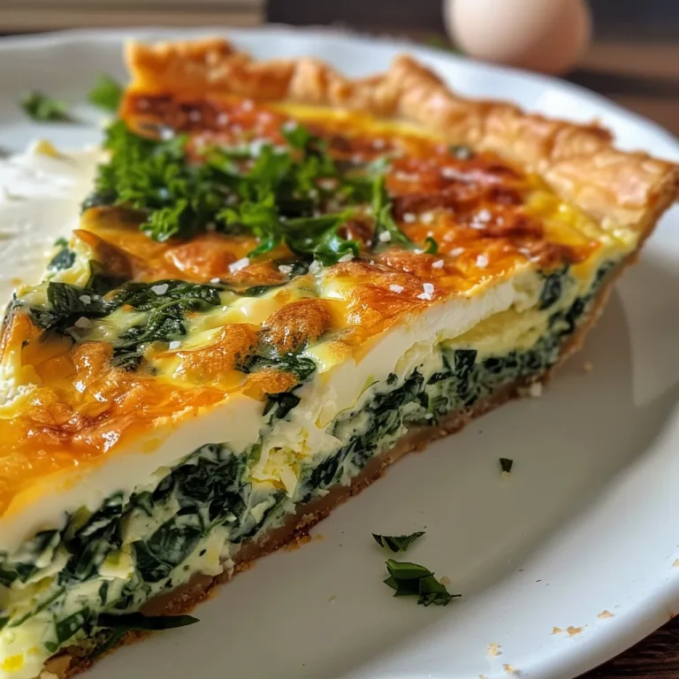 Juicy Quiche de espinafre e ricota displayed on a plate, highlighting its creamy filling.