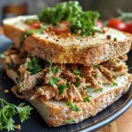 Lado de um sanduíche natural de atum, mostrando a maionese e os ingredientes frescos.