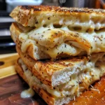 Close-up shot of a juicy sandwich filled with chicken and Philadelphia cream cheese.