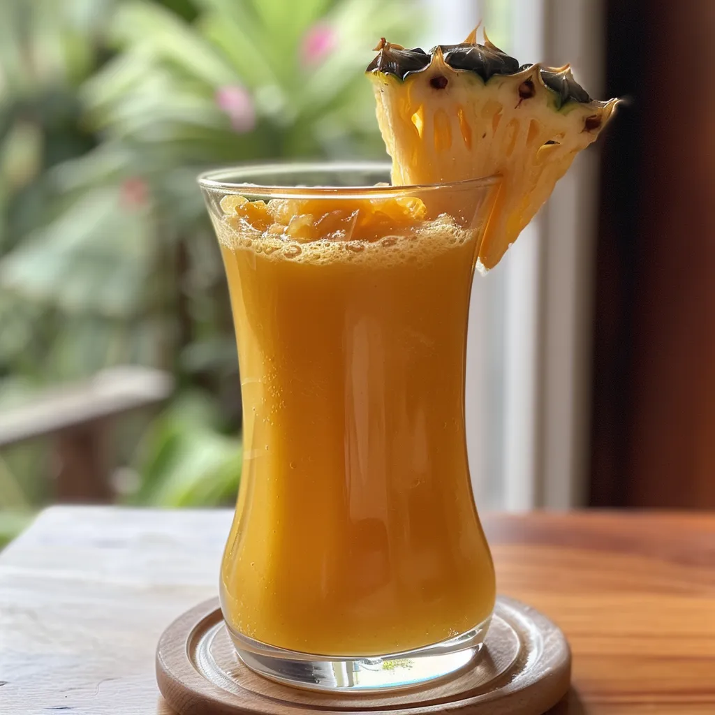 Juicy pineapple and mint drink in a glass highlighted against a soft background.