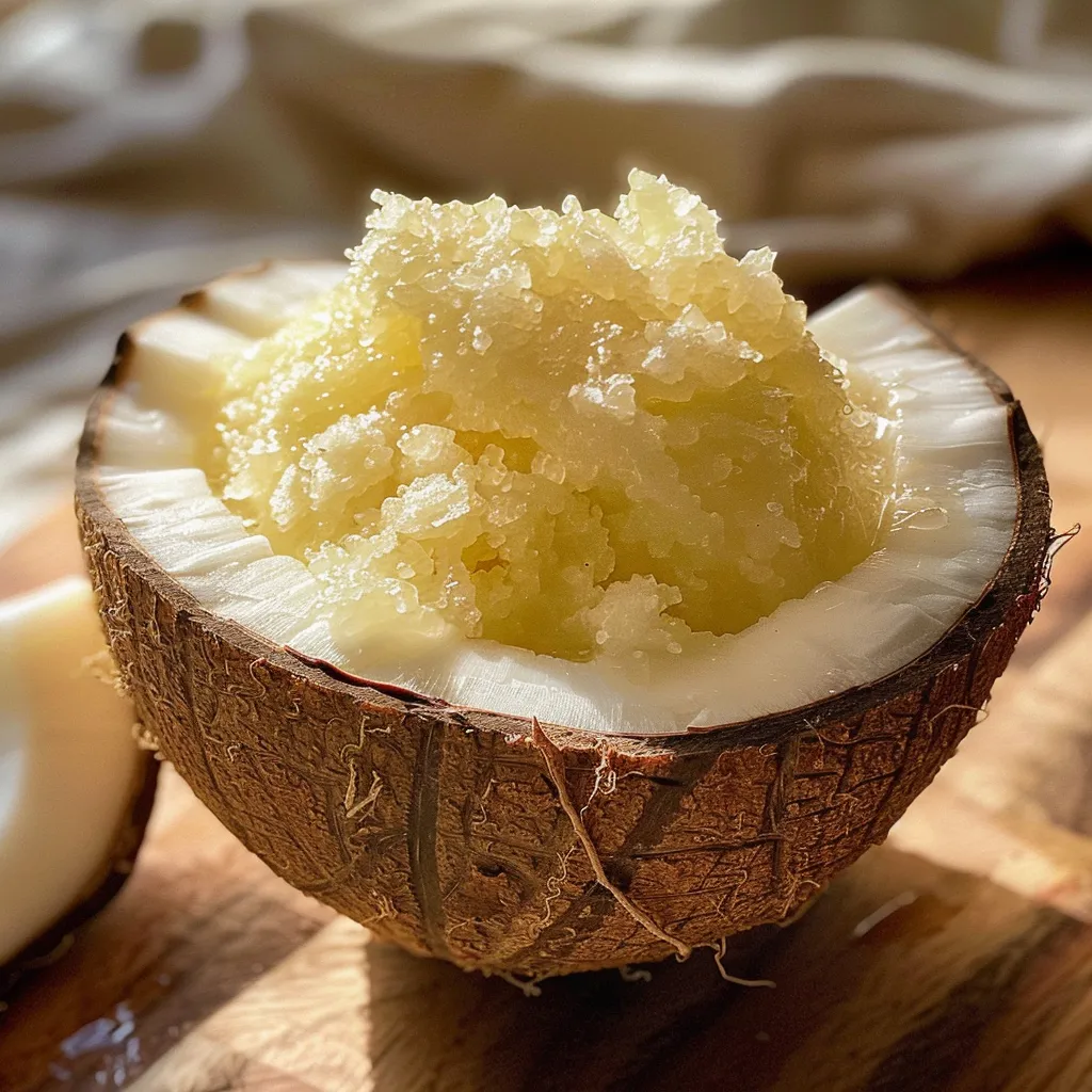 Abacaxi com leite de coco em uma apresentação refrescante.